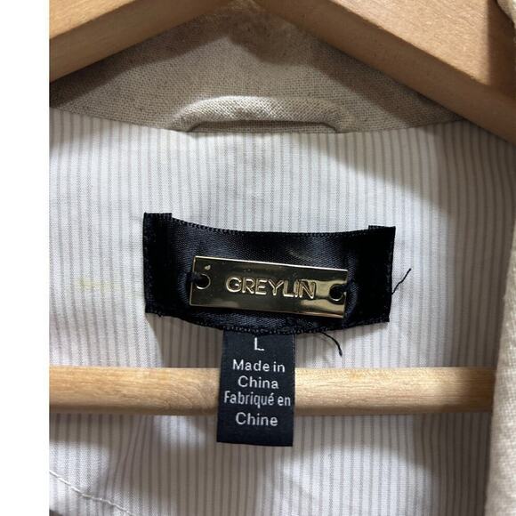 Greylin Anthropologie Blazer Jacket L Linen Cotton Tan Zippered Moto Modern Chic - Picture 5 of 8